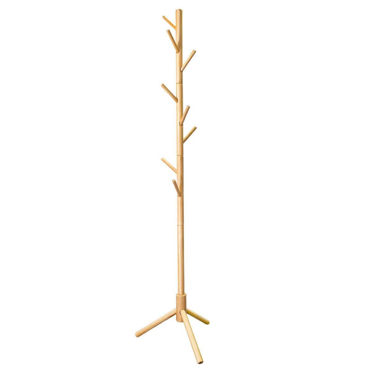 VaeFae Bamboo Free Standing Hall Tree Coat Rack with 8 Hooks