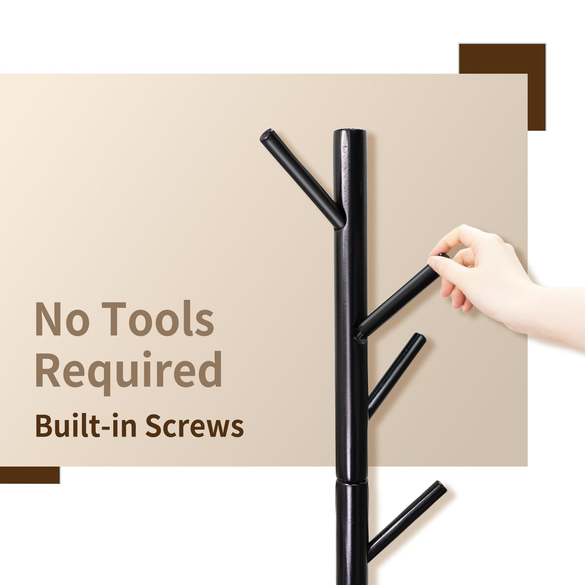 VaeFae Bamboo Free Standing Hall Tree Coat Rack with 8 Hooks