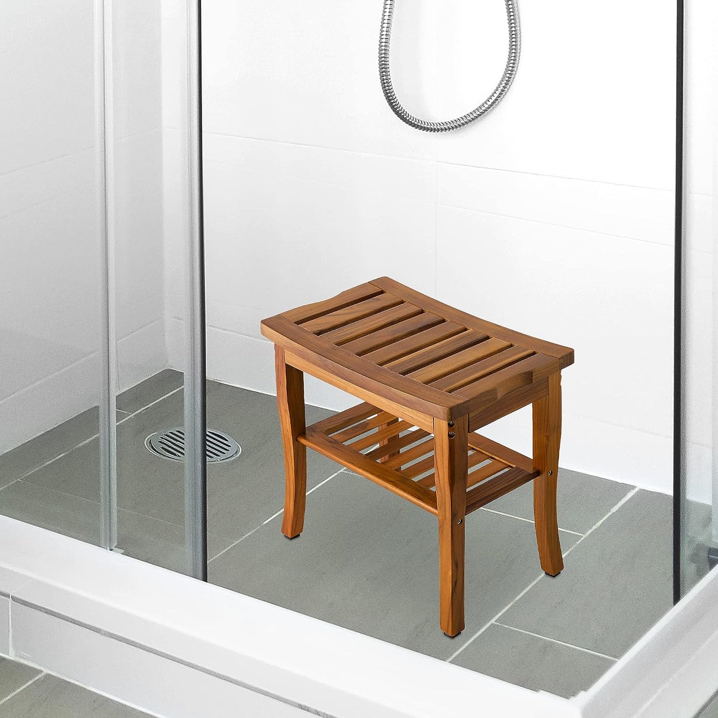 Teak Wood Shower Bench with Storage