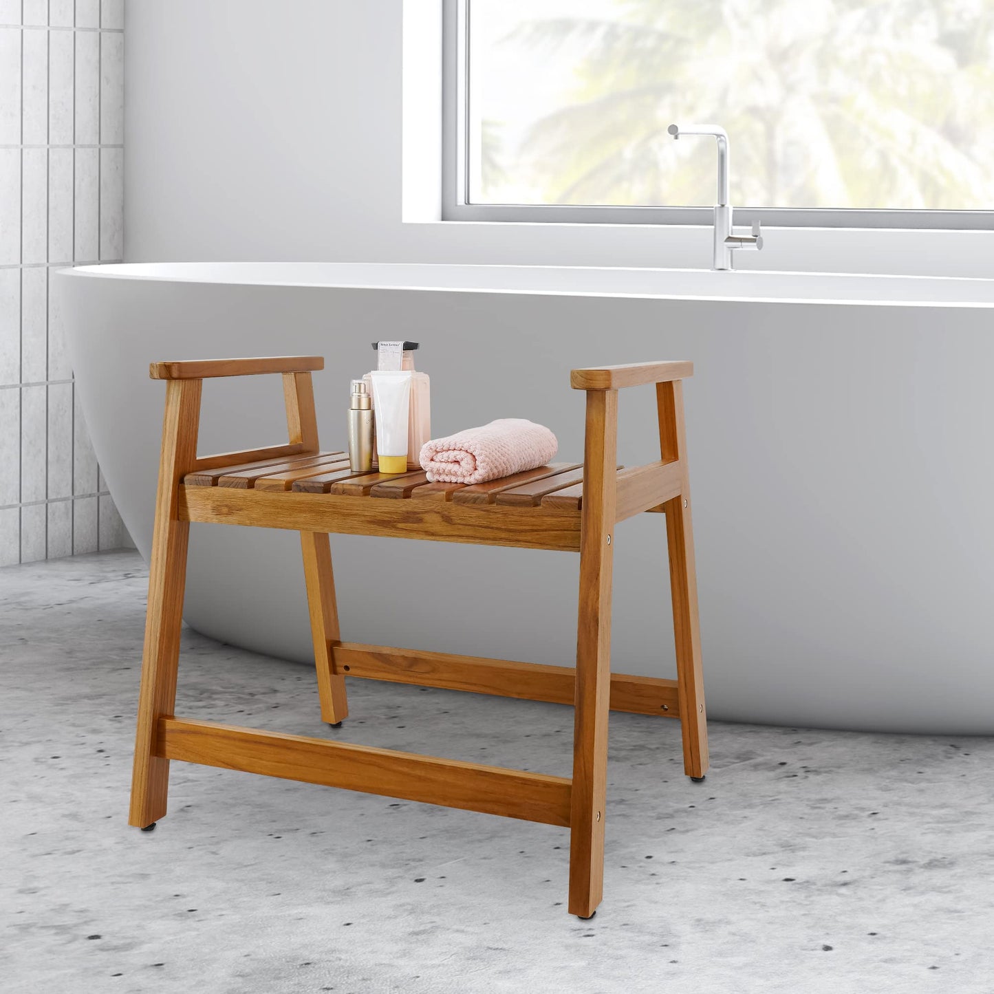 Teak Wood Shower Bench with Arms