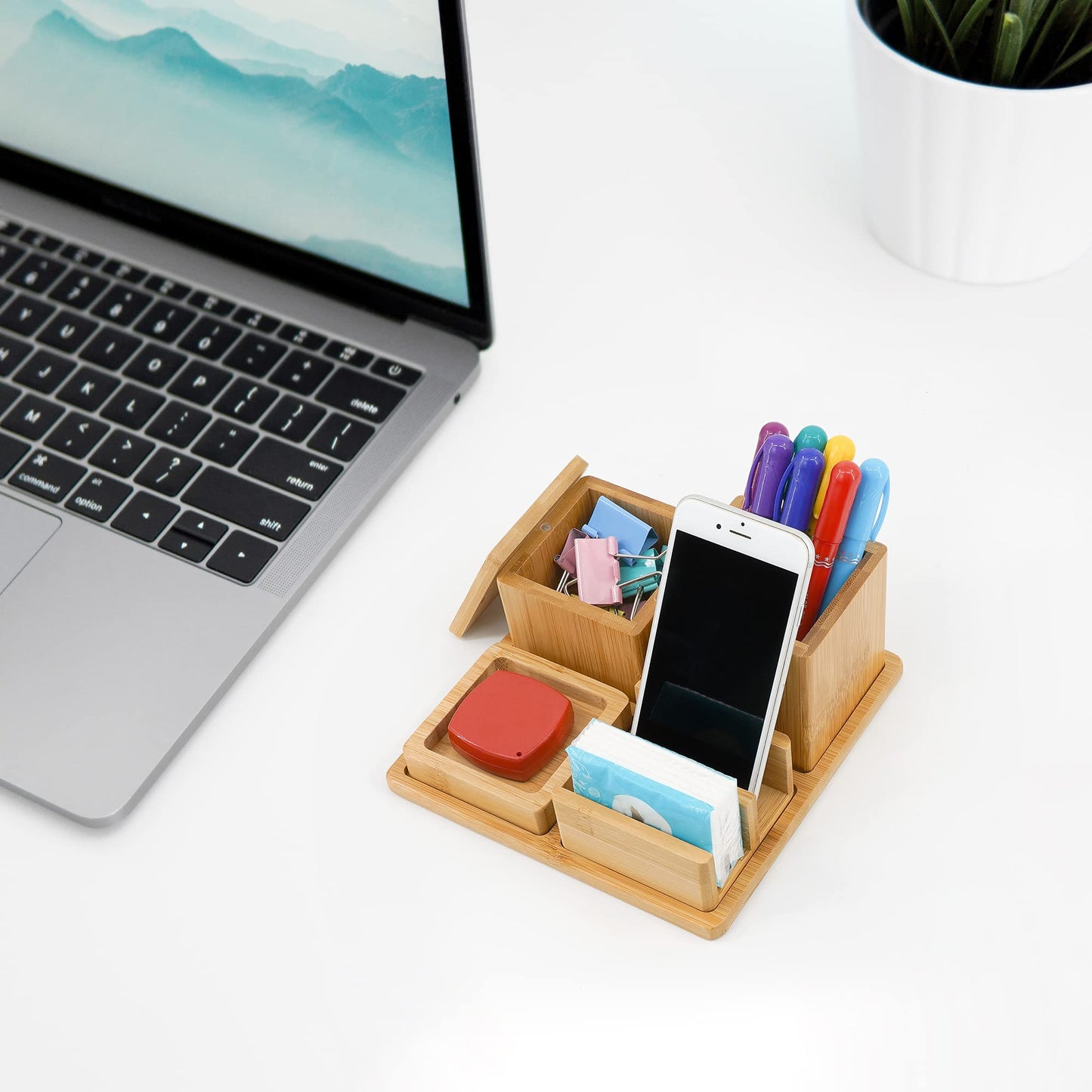 Bamboo Desk Organizer Set Desktop Storage 5P