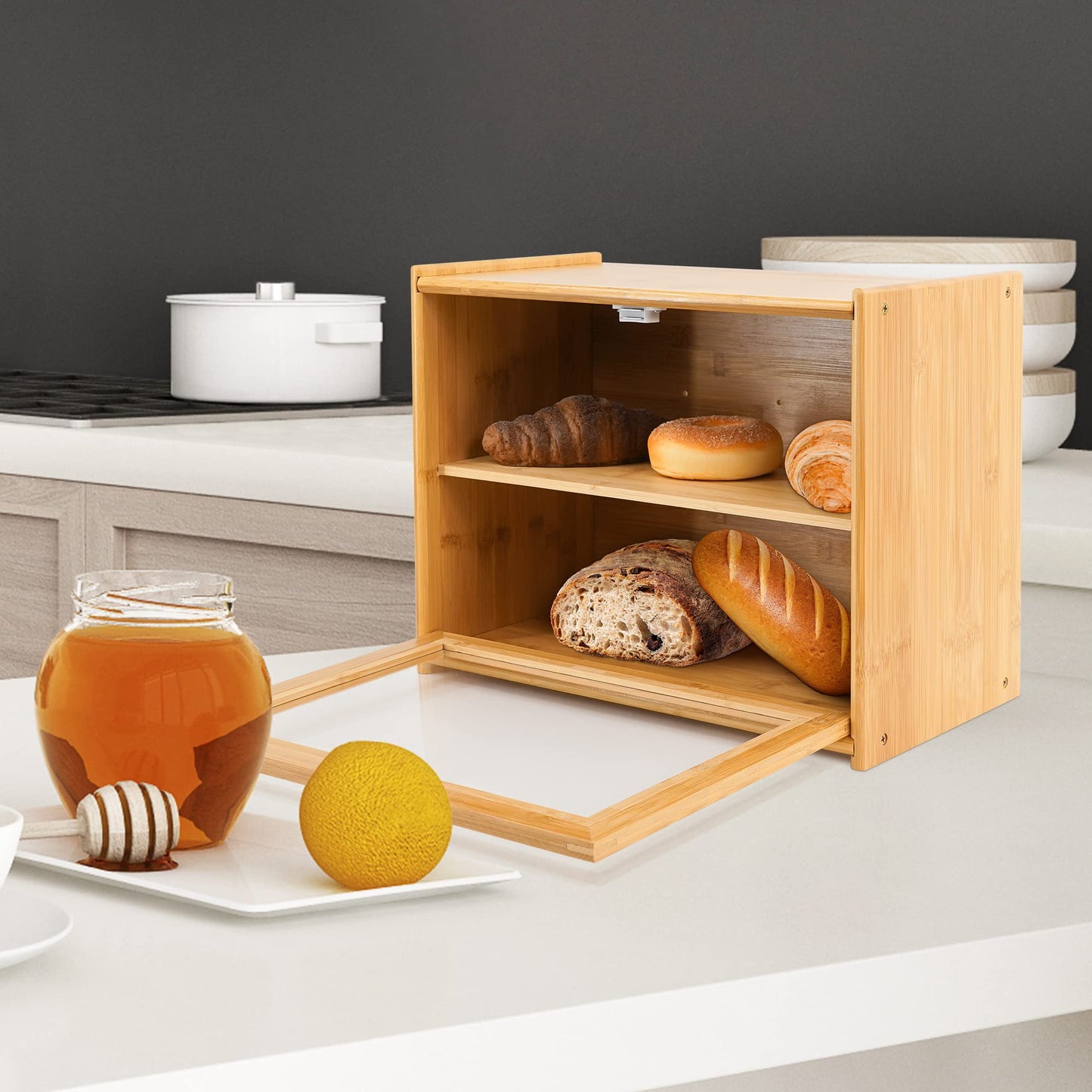 Bamboo Bread Boxes Single Door