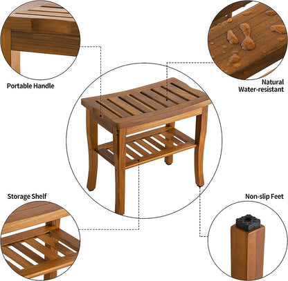 Teak Wood Shower Bench with Storage