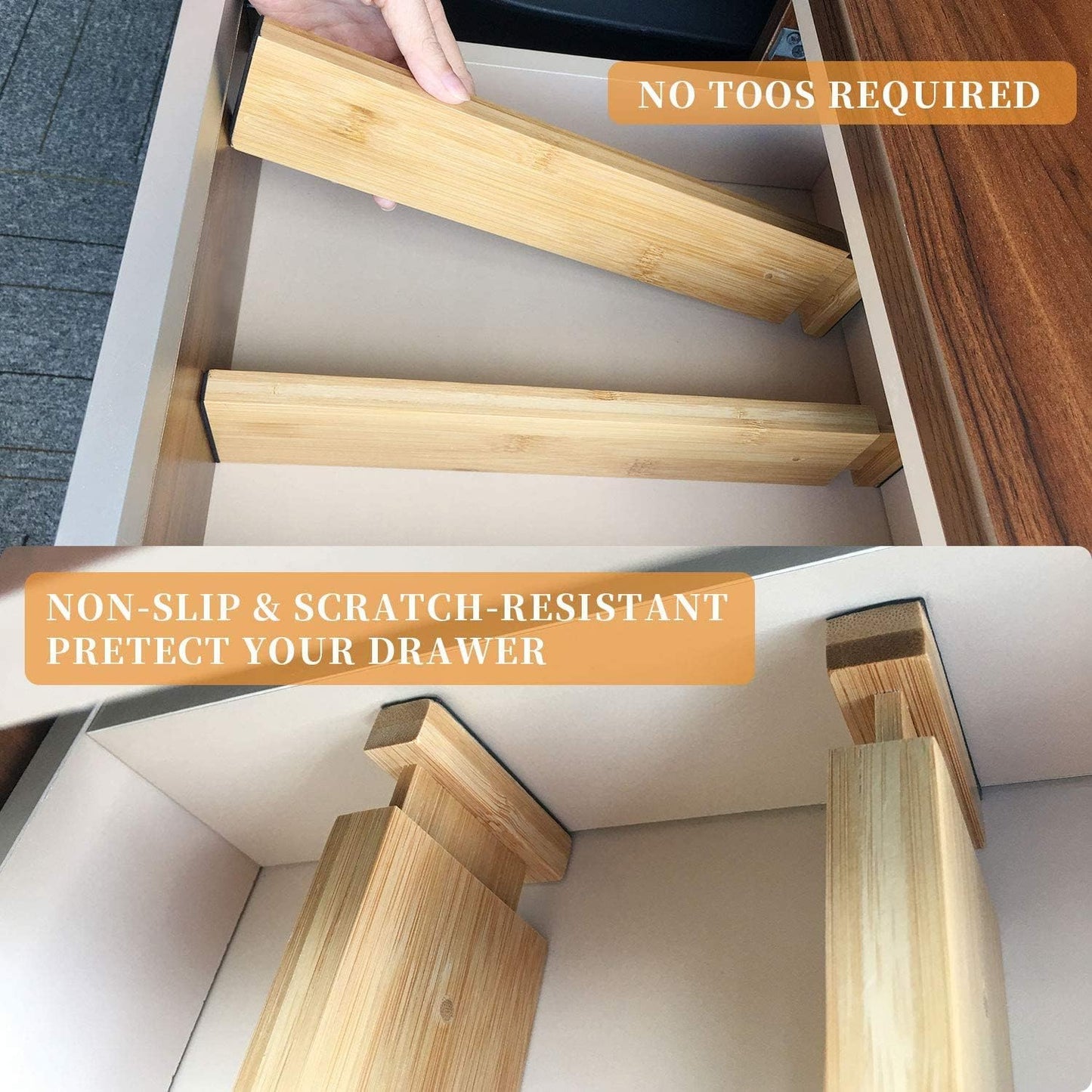 Bamboo Drawer Organizers 6pcs Large