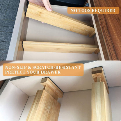 Bamboo Drawer Organizers 6pcs Large