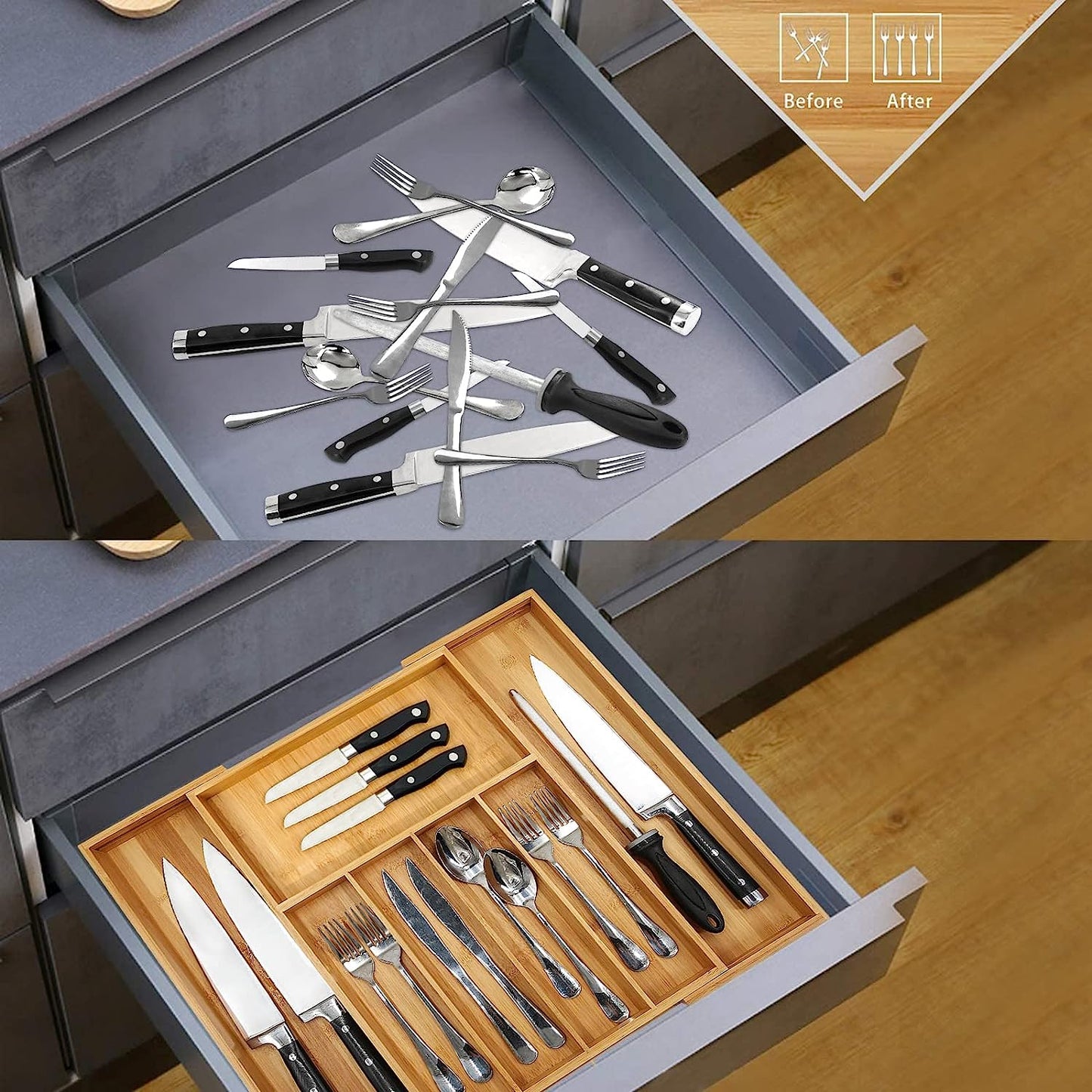 Bamboo Flatware Organizers without Block Nature