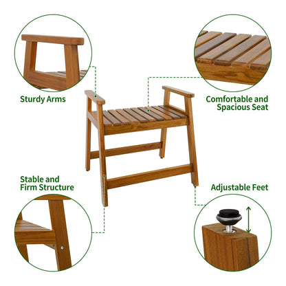 Teak Wood Shower Bench with Arms