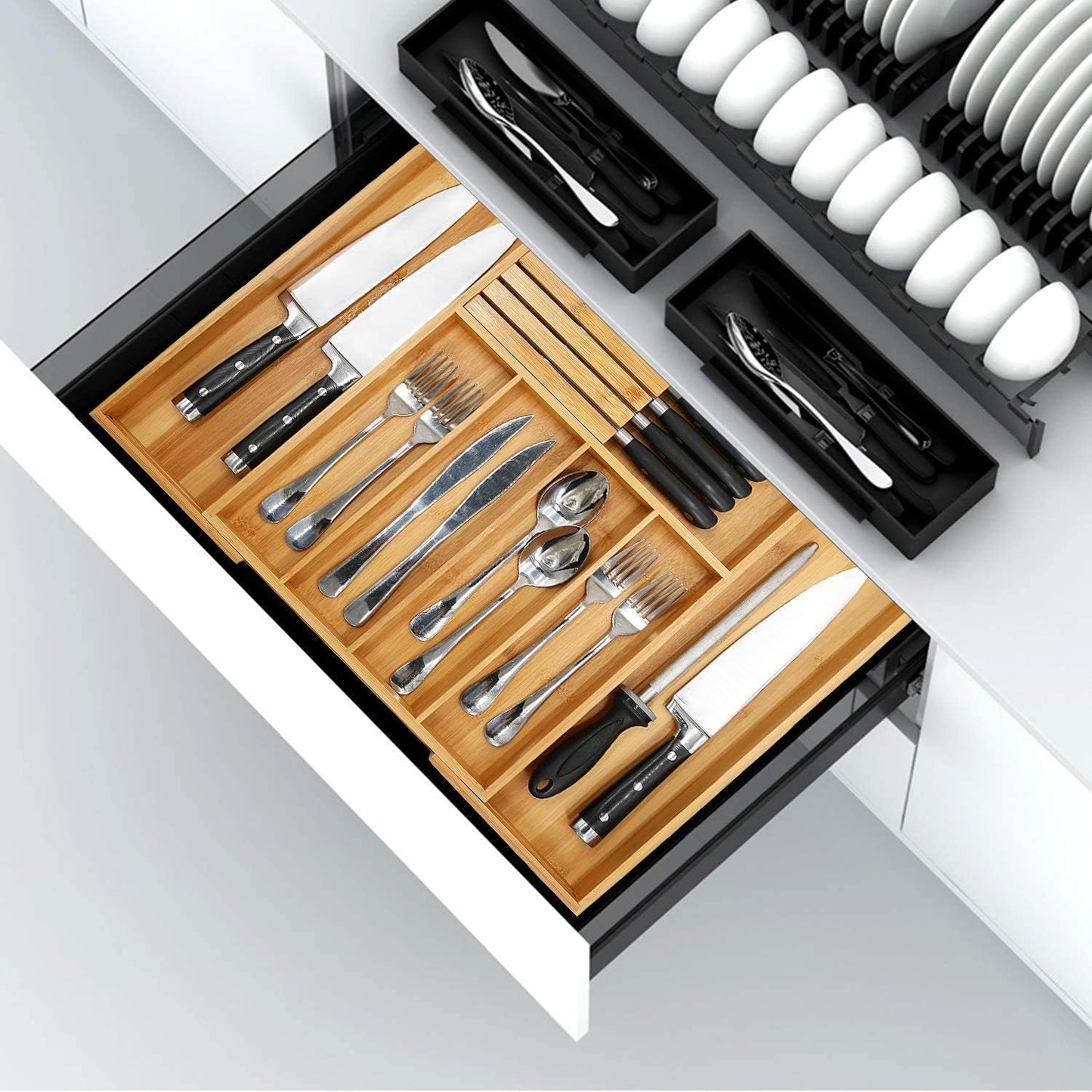 Bamboo Flatware Organizers with Block Nature