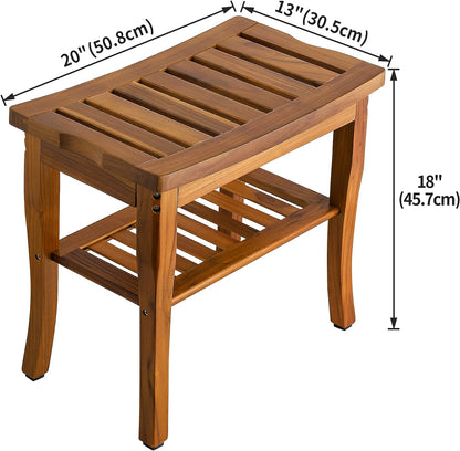 Teak Wood Shower Bench with Storage