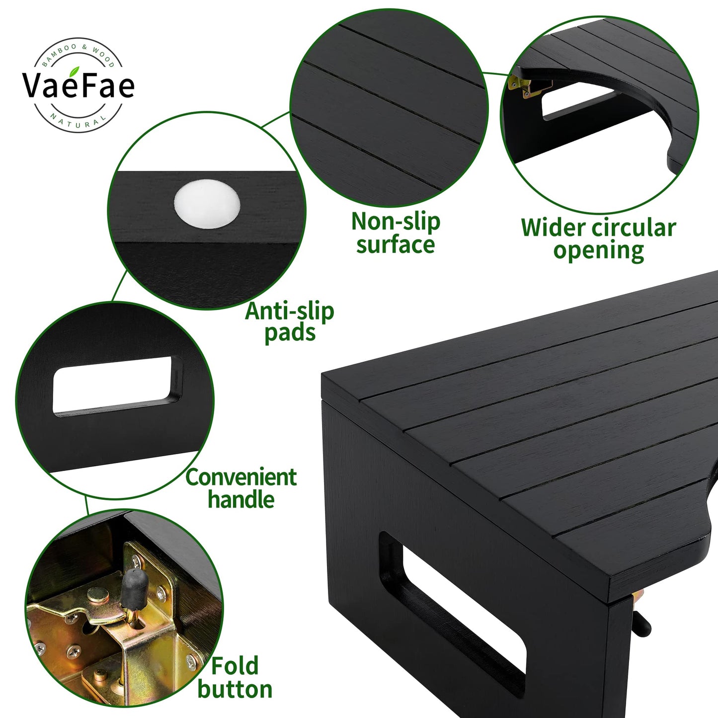 Bamboo Step Stool Toilet Black