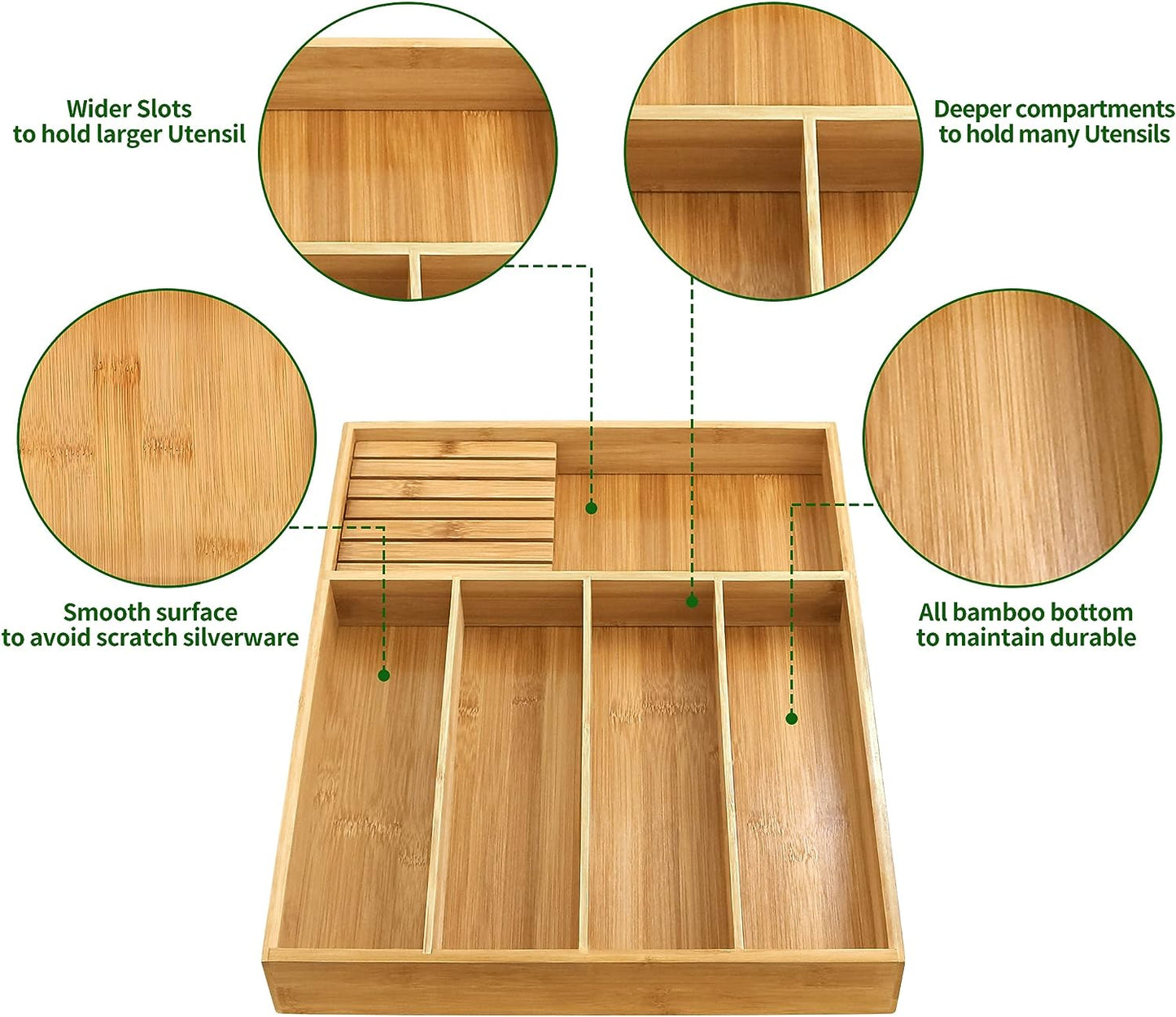 Bamboo Flatware Organizers Unadjustable & Block