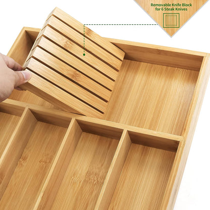 Bamboo Flatware Organizers Unadjustable & Block