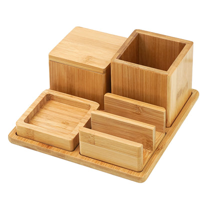 Bamboo Desk Organizer Set Desktop Storage 5P