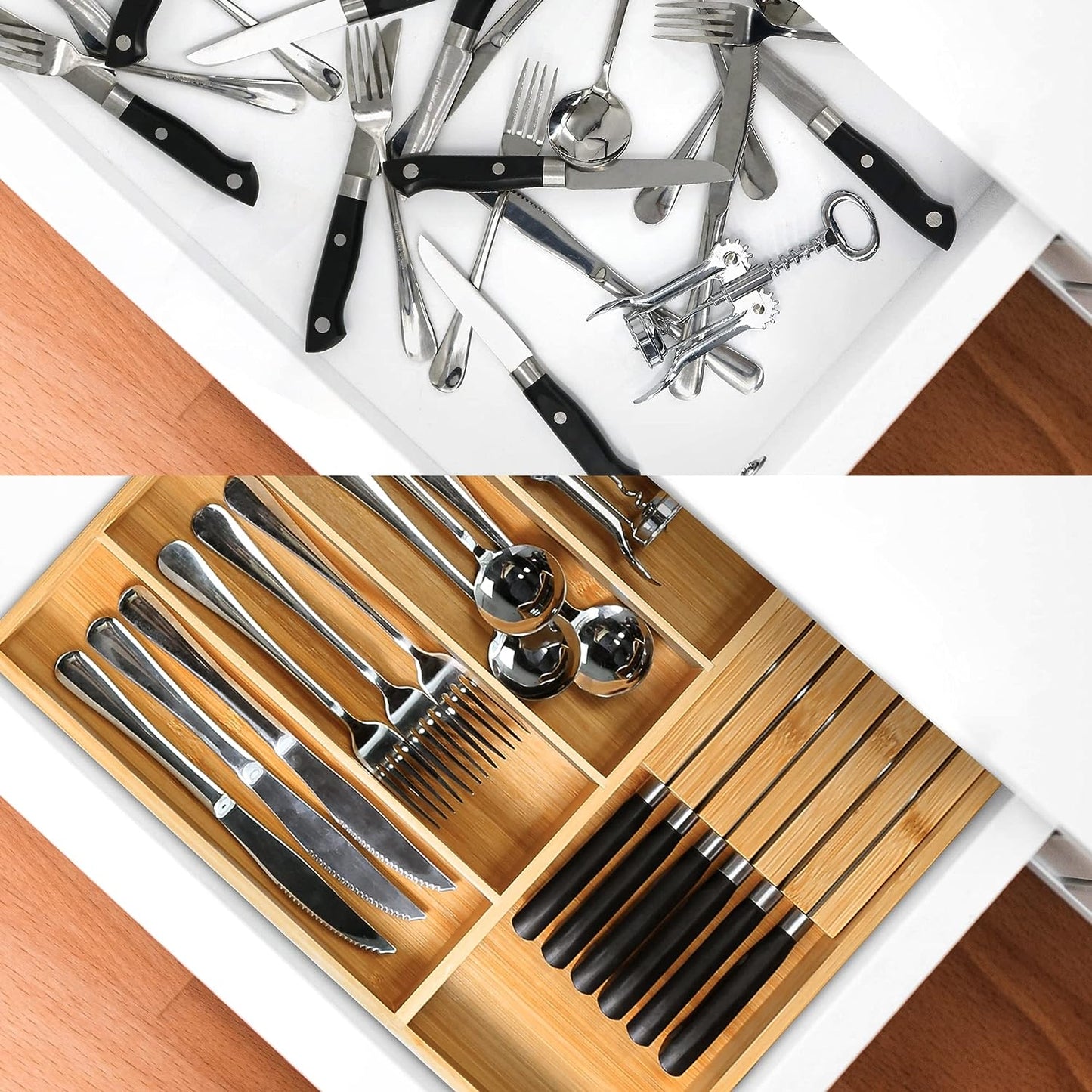 Bamboo Flatware Organizers Unadjustable & Block