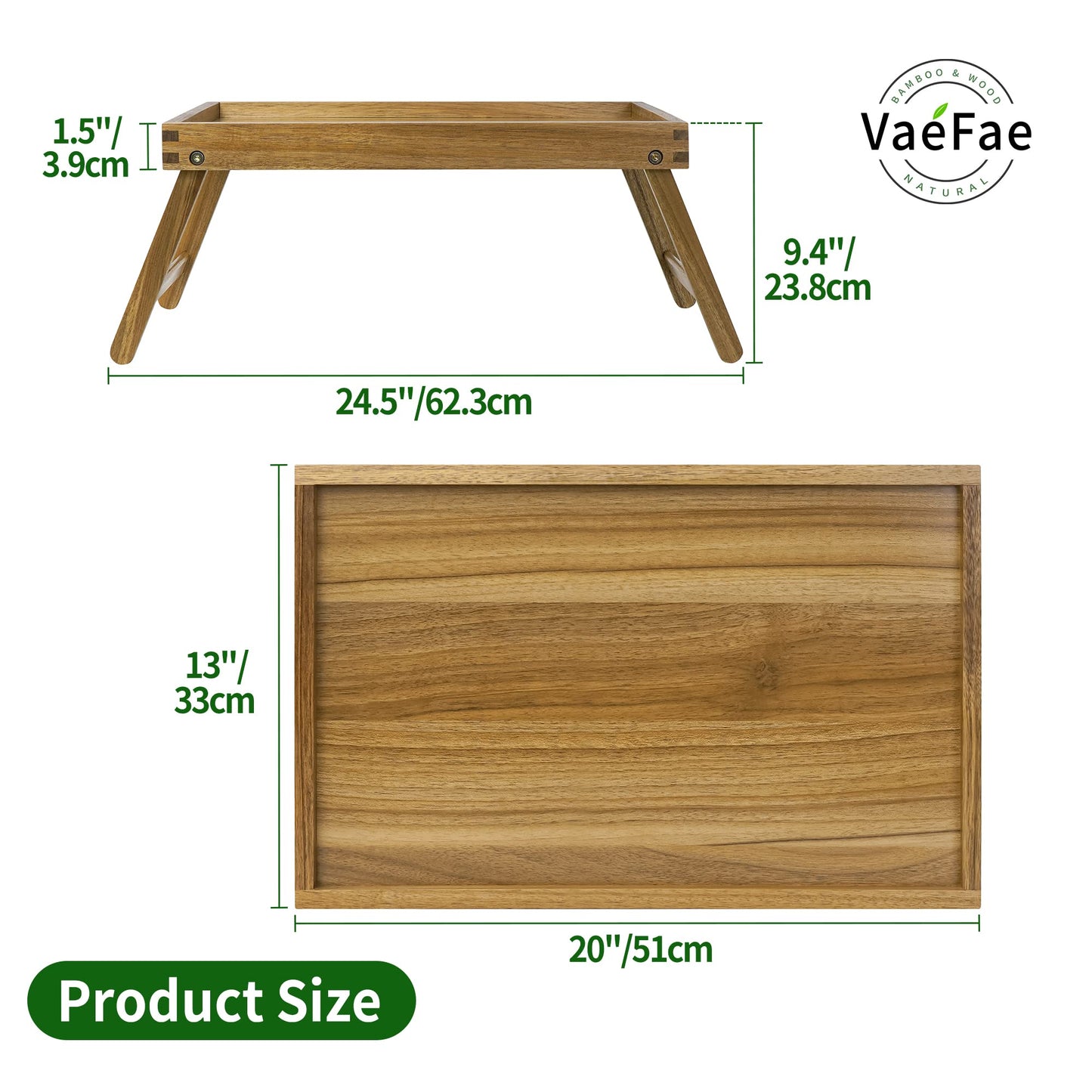 Acacia Wood Breakfast Tray with Legs Large