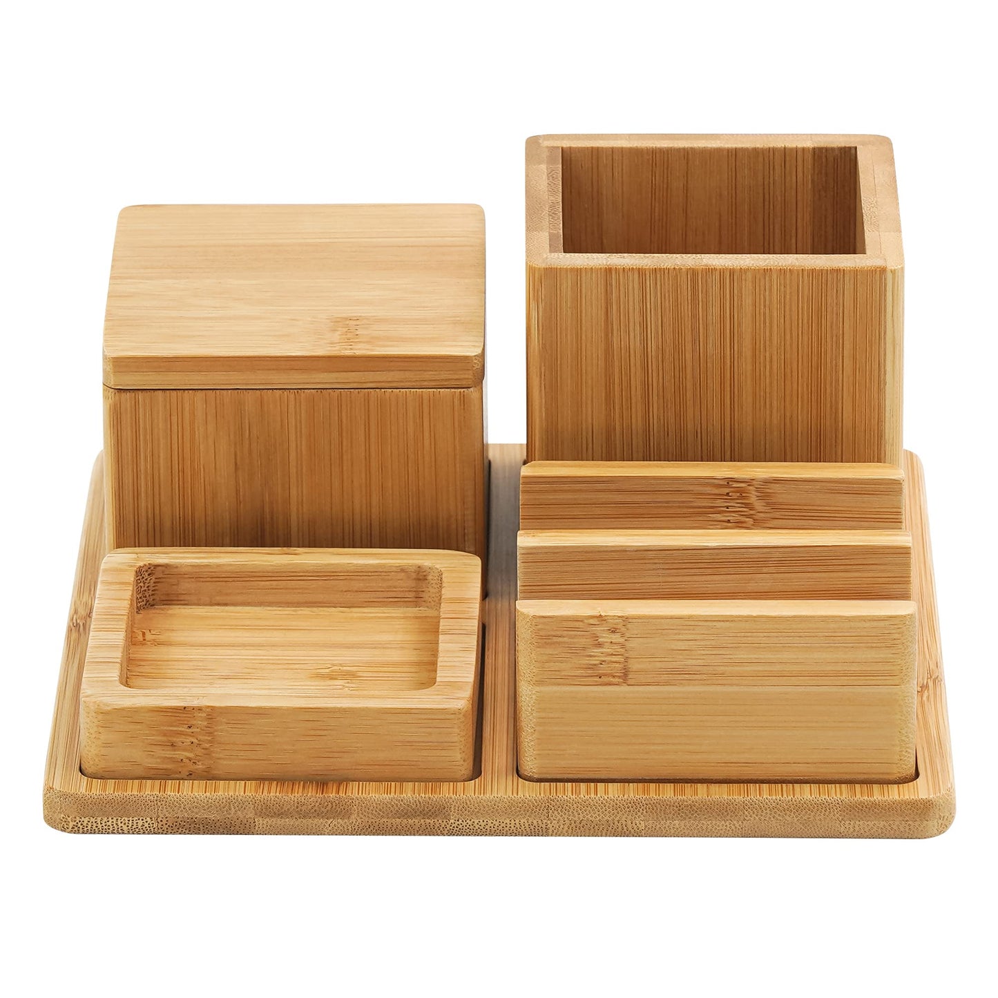 Bamboo Desk Organizer Set Desktop Storage 5P